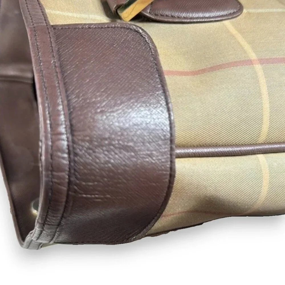 Burberrys Vintage Nova Check Leather Trimmed Large Tote with COA